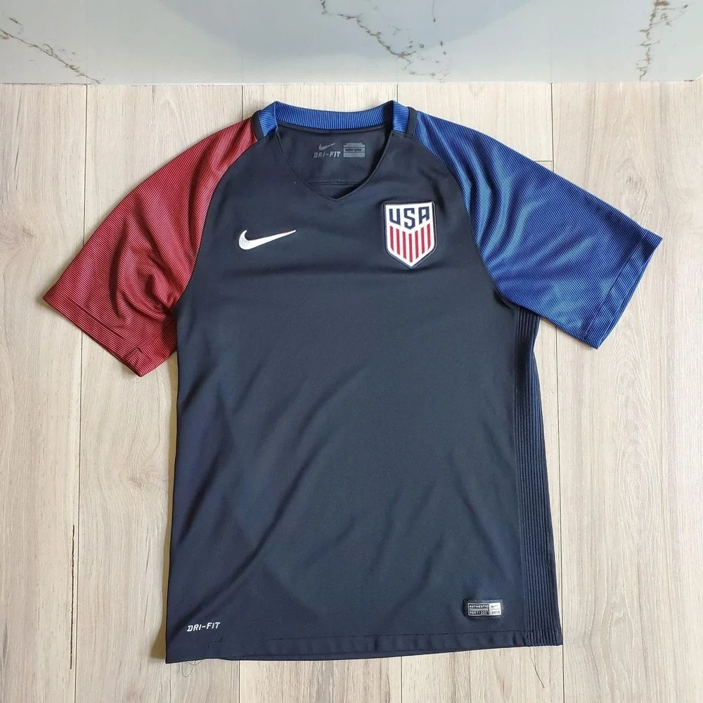 USA Soccer Jersey Shirt Mens Small Black Blue Nike Dri-FIT Authentic 2016 Crest